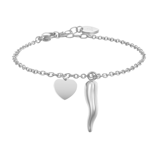PULSERA DE ACERO PARA MUJER CON CORAZÓN Y CUERNO