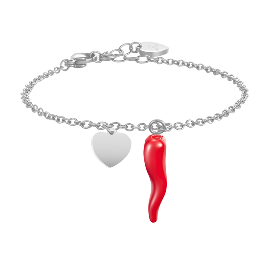 PULSERA DE ACERO PARA MUJER CON CORAZÓN Y CUERNO ROJO