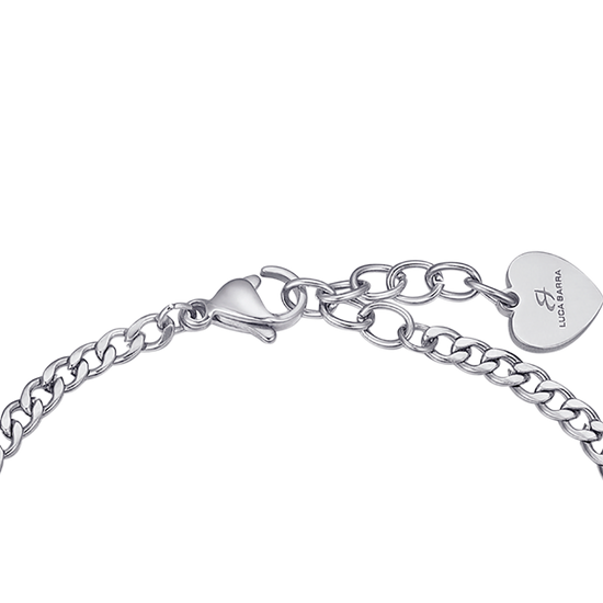 BRAZALETE DE ACERO CON CORAZÓN ROSA IP Y CRISTALES BLANCOS