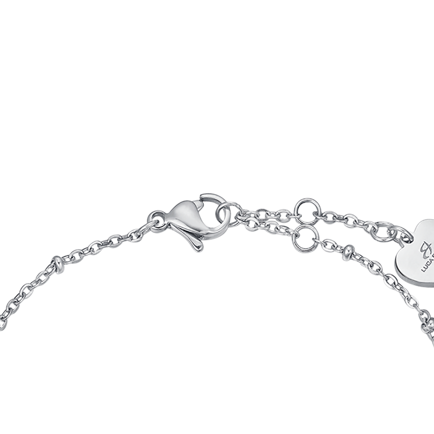 PULSERA DE ACERO CON CORAZONES DE ACERO Y ROSA IP DE ACERO