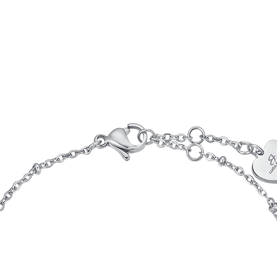 PULSERA DE ACERO CON CORAZONES DE ACERO Y ROSA IP DE ACERO