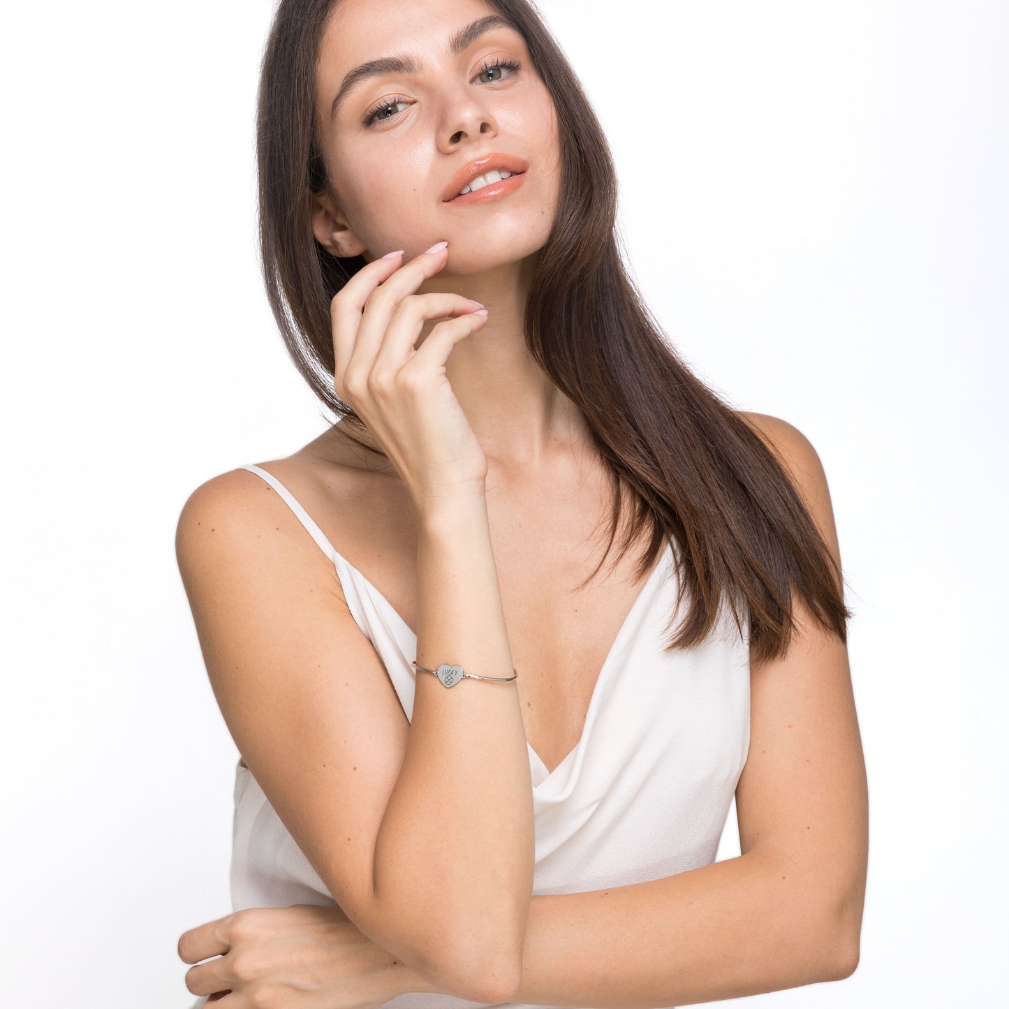 PULSERA DE ACERO PARA MUJER CON INSCRIPCIÓN DE LA SUERTE