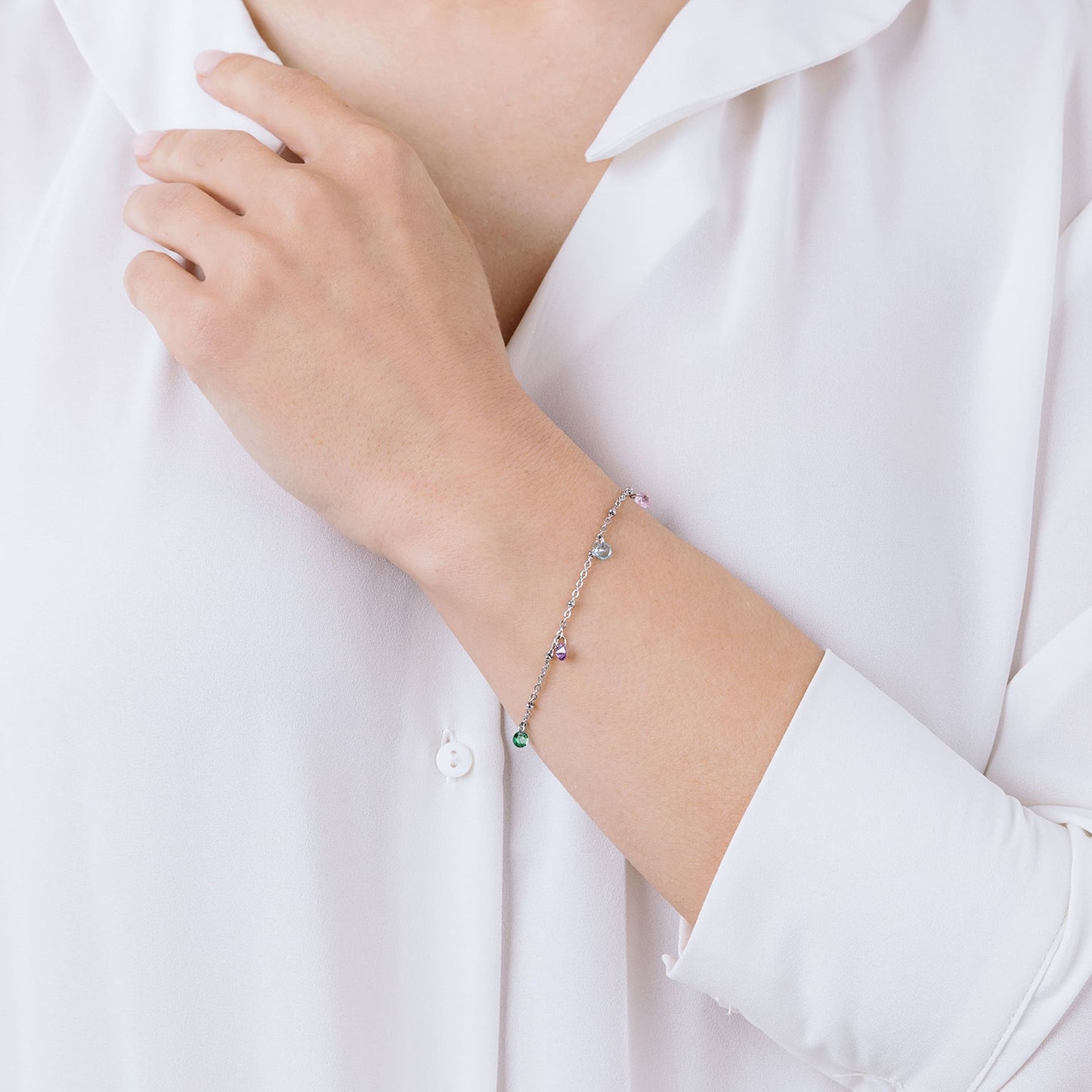 PULSERA DE ACERO PARA MUJER CON CRISTALES MULTICOLOR