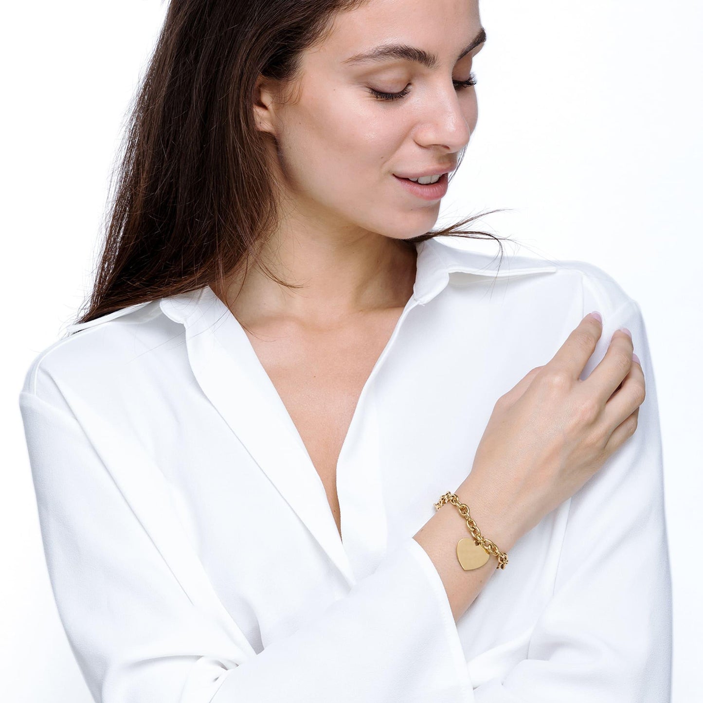 PULSERA DE ACERO DORADO PERSONALIZADA PARA MUJER CON CORAZÓN EN CADENA Luca Barra