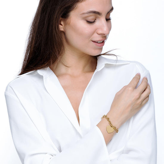 PULSERA DE ACERO DORADO PERSONALIZADA PARA MUJER CON CORAZÓN EN CADENA Luca Barra