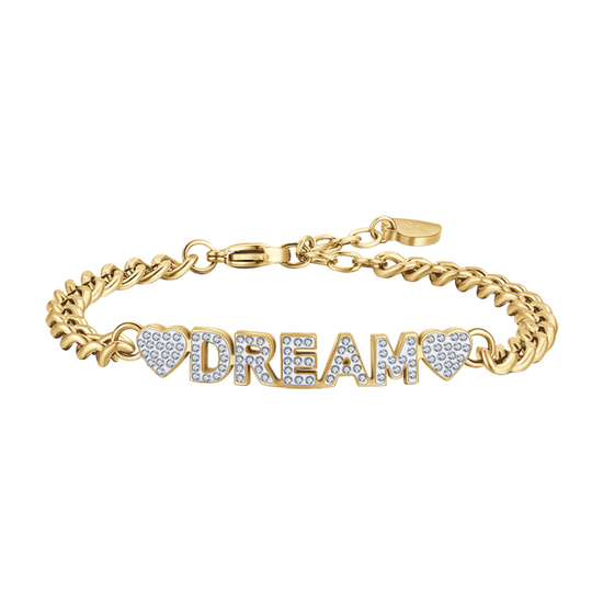 PULSERA DE ACERO DORADO DE ENSUEÑO PARA MUJER CON CRISTALES BLANCOS