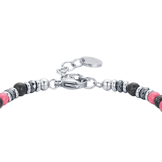 PULSERA DE ACERO CON PIEDRAS ROSAS Y NEGRAS
