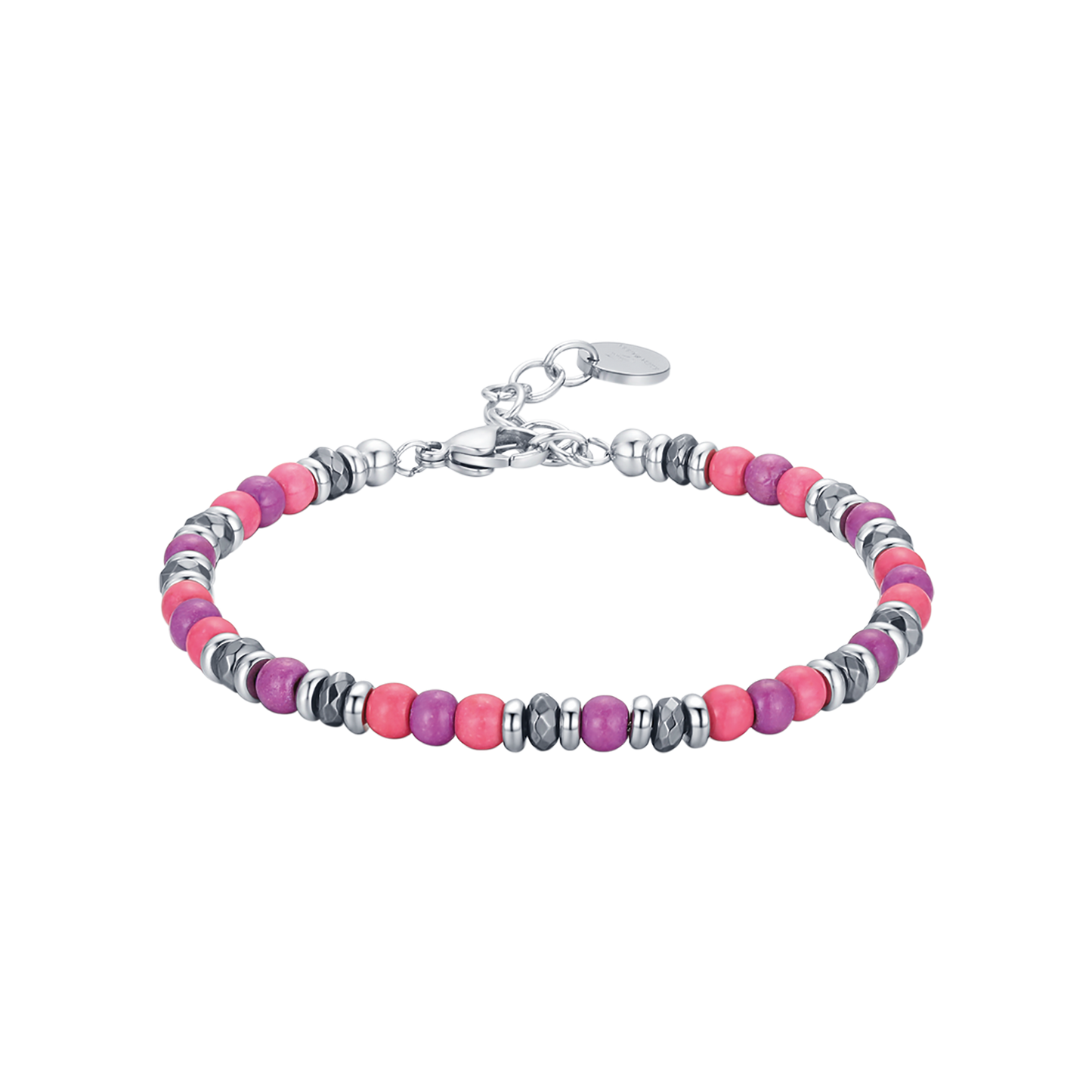 PULSERA DE ACERO CON PIEDRAS ROSA Y VIOLETA Luca Barra