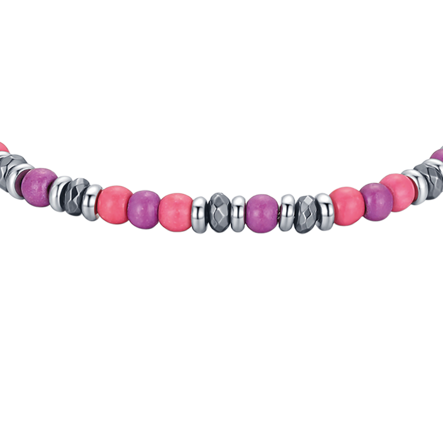 PULSERA DE ACERO CON PIEDRAS ROSAS Y VIOLETAS