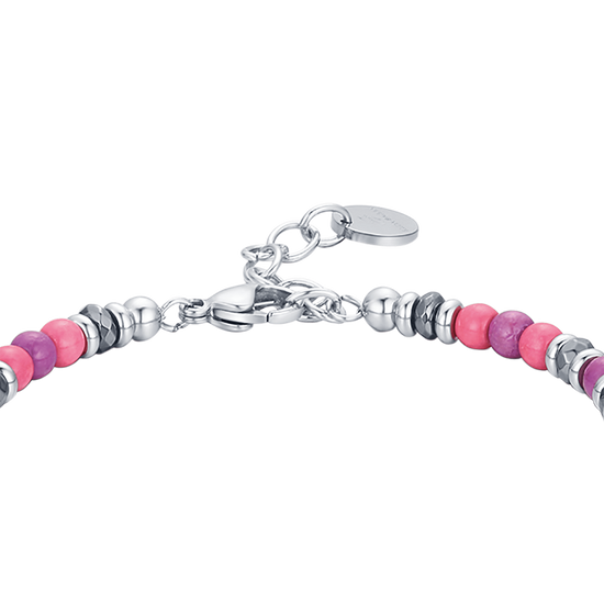 PULSERA DE ACERO CON PIEDRAS ROSAS Y VIOLETAS