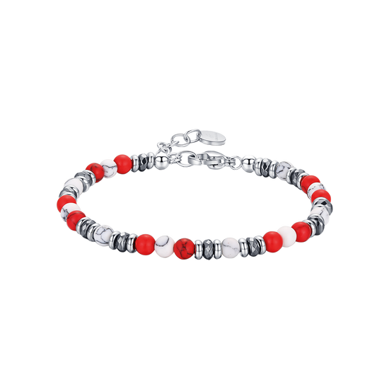 PULSERA DE ACERO CON PIEDRAS ROJAS Y BLANCAS