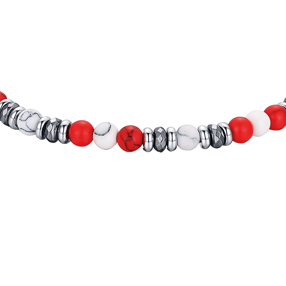 PULSERA DE ACERO CON PIEDRAS ROJAS Y BLANCAS