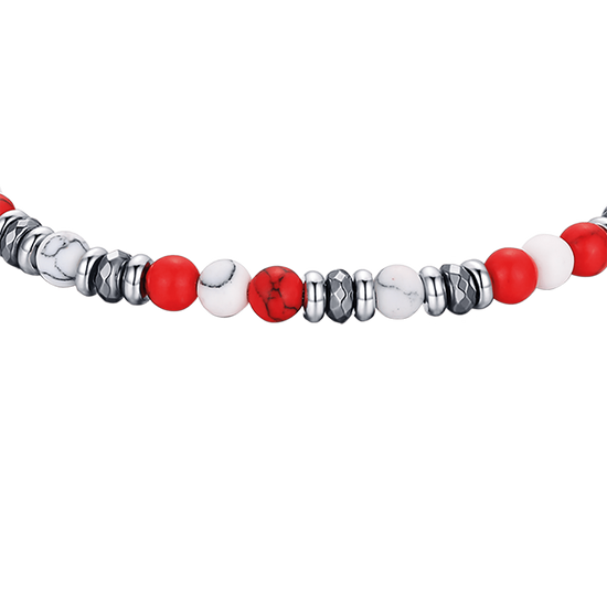 PULSERA DE ACERO CON PIEDRAS ROJAS Y BLANCAS