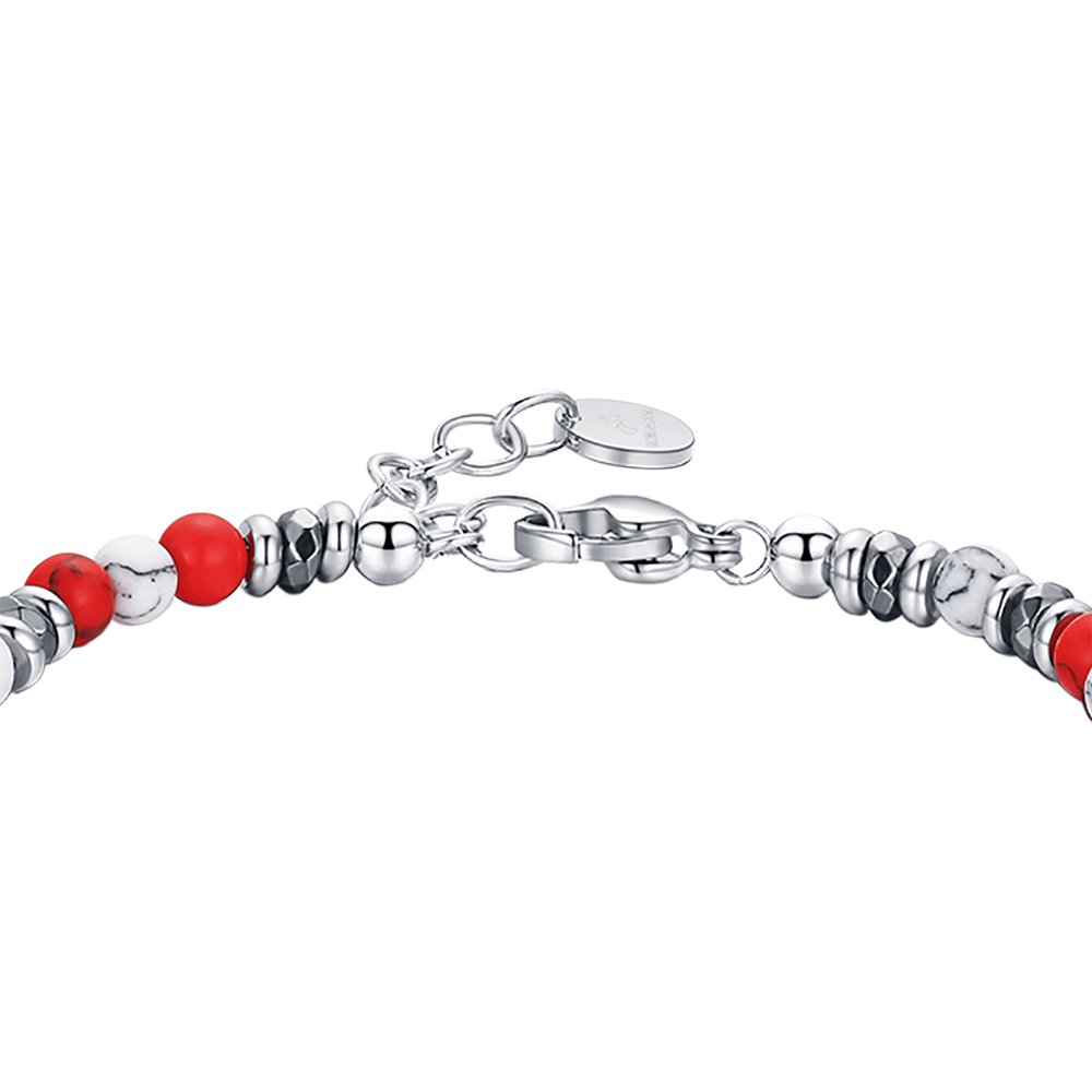 PULSERA DE ACERO CON PIEDRAS ROJAS Y BLANCAS