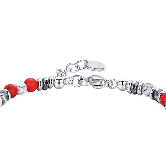 PULSERA DE ACERO CON PIEDRAS ROJAS Y BLANCAS