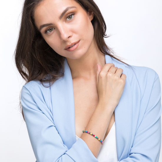 PULSERA DE ACERO CON PIEDRAS MULTICOLORES