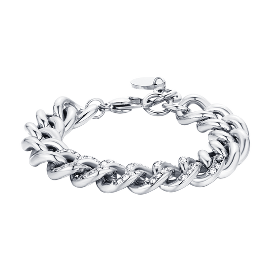 PULSERA DE ACERO PARA MUJER CON ESLABÓN DE CADENA DE CRISTALES BLANCOS