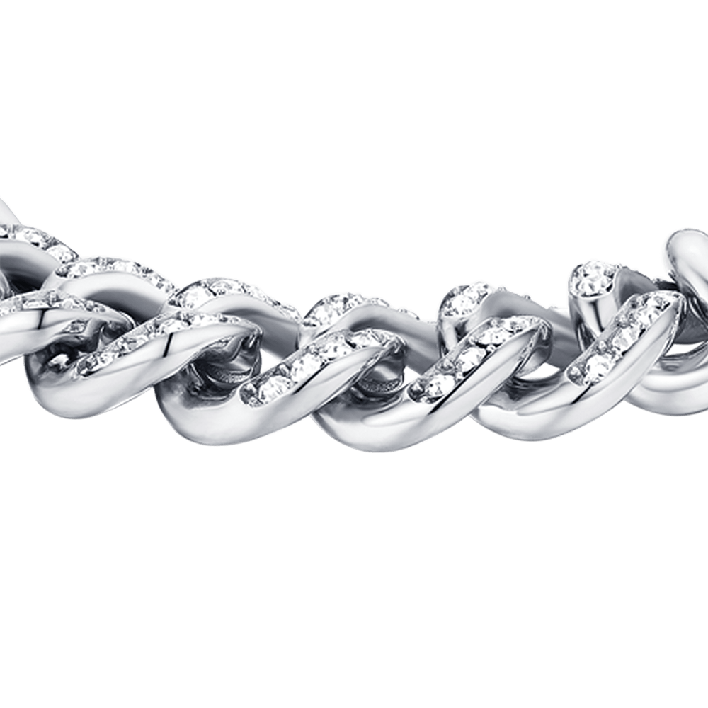 PULSERA DE ACERO PARA MUJER CON ESLABÓN DE CADENA DE CRISTALES BLANCOS