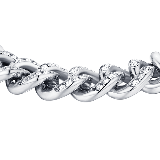 PULSERA DE ACERO PARA MUJER CON ESLABÓN DE CADENA DE CRISTALES BLANCOS