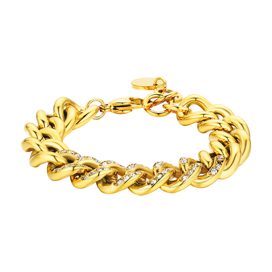 PULSERA DE ACERO PARA MUJER CON ESLABÓN DE CADENA DE CRISTALES BLANCOS