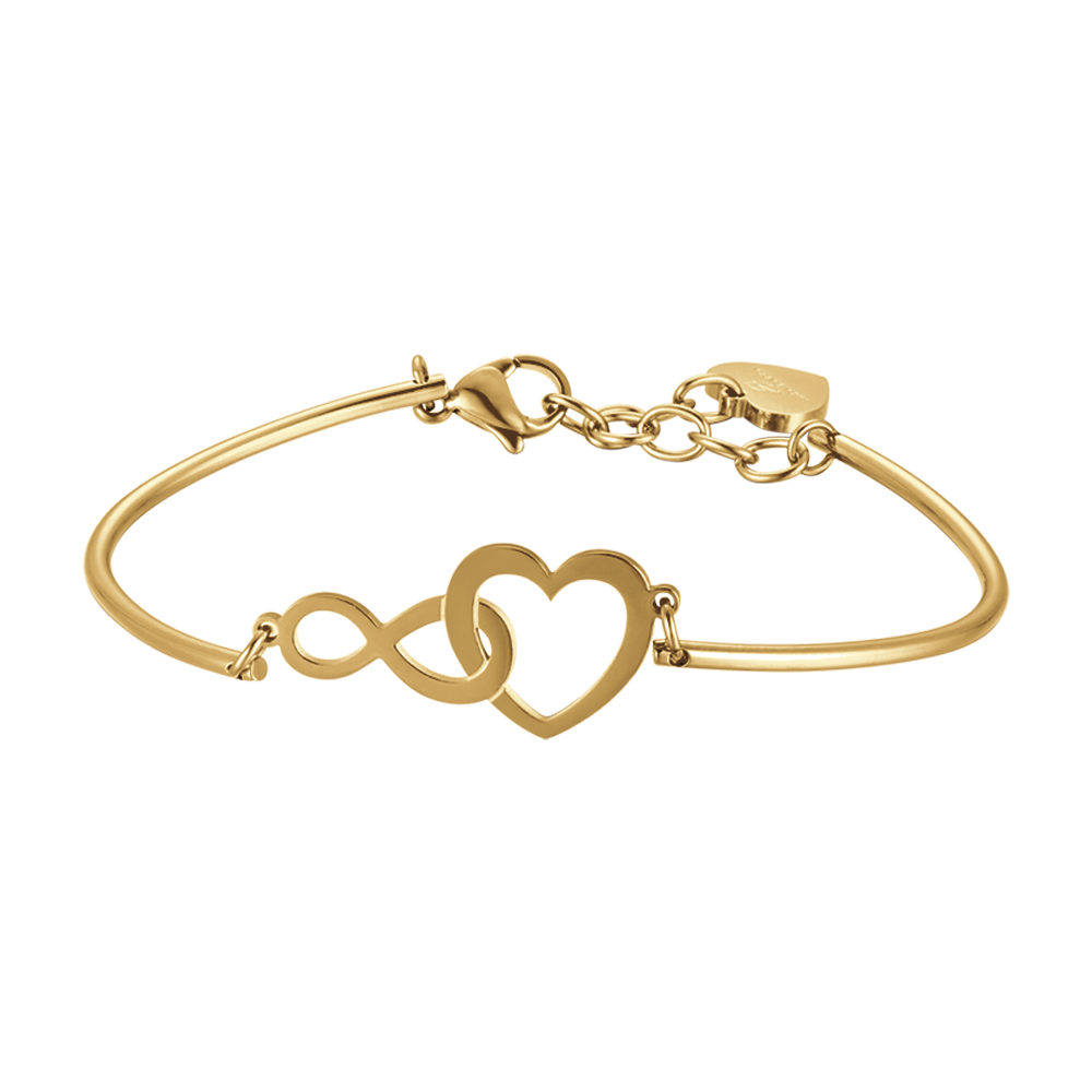 IP PULSERA DE ACERO DORADO PARA MUJER CON CORAZÓN E INFINITO