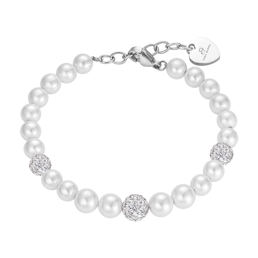 PULSERA DE PERLAS DE MUJER CON CRISTALES BLANCOS