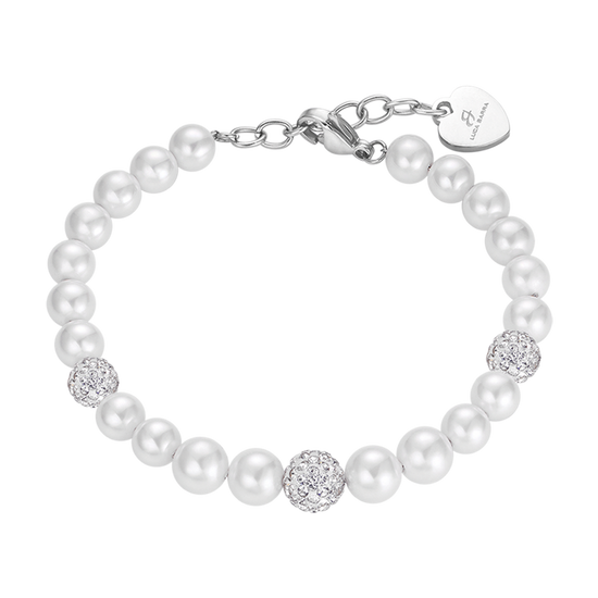 PULSERA DE PERLAS DE MUJER CON CRISTALES BLANCOS