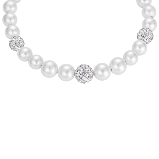 PULSERA DE PERLAS DE MUJER CON CRISTALES BLANCOS
