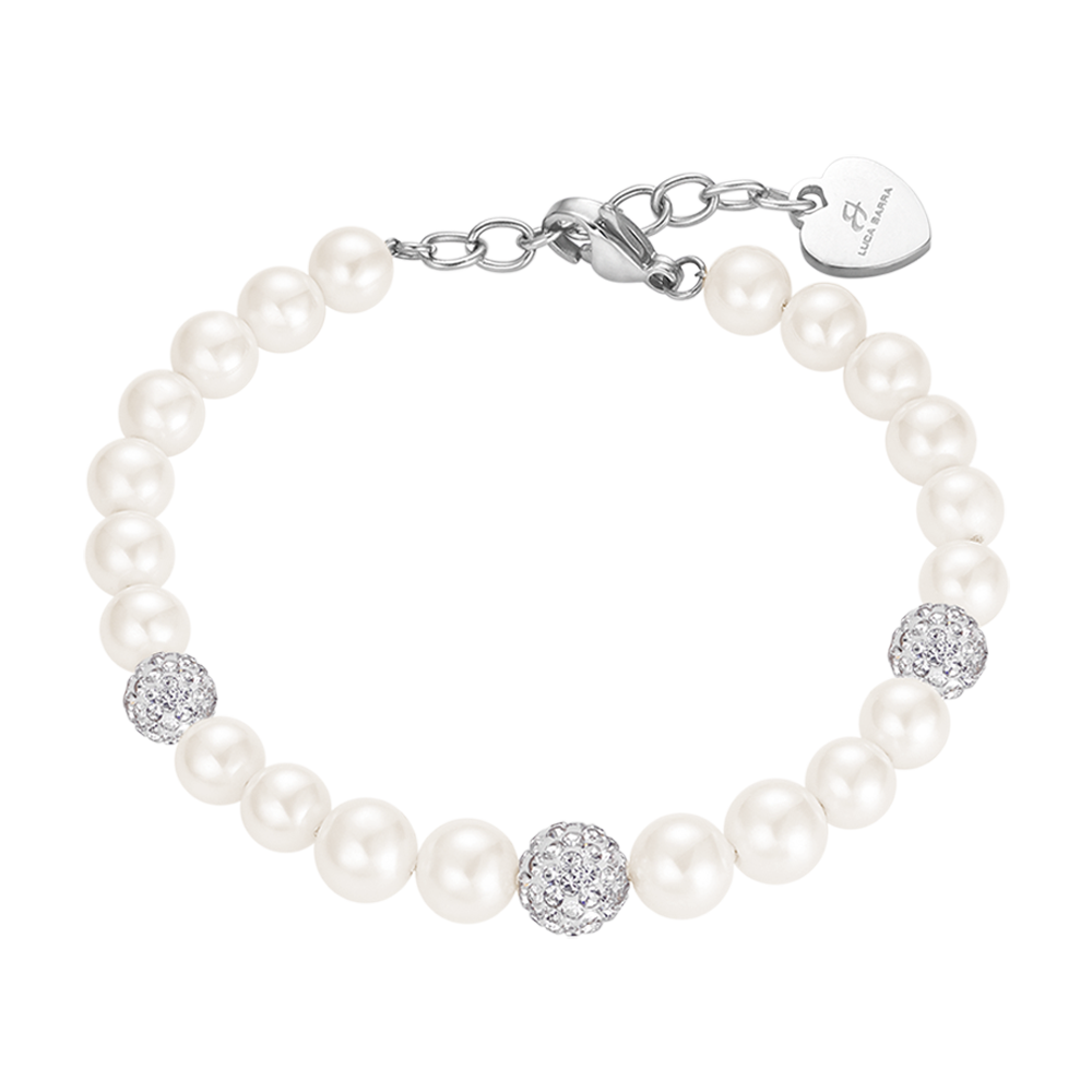 PULSERA DE PERLAS DE MUJER CON CRISTALES BLANCOS