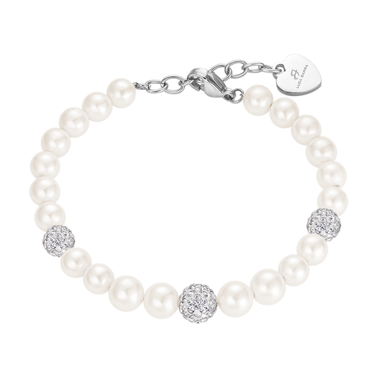 PULSERA DE PERLAS DE MUJER CON CRISTALES BLANCOS