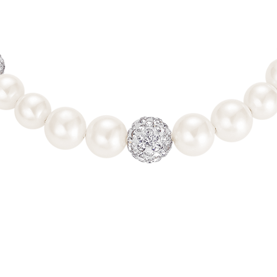 PULSERA DE PERLAS DE MUJER CON CRISTALES BLANCOS