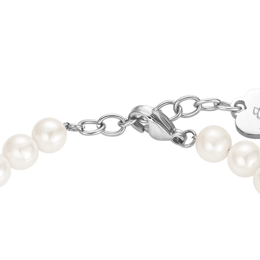 PULSERA DE PERLAS DE MUJER CON CRISTALES BLANCOS