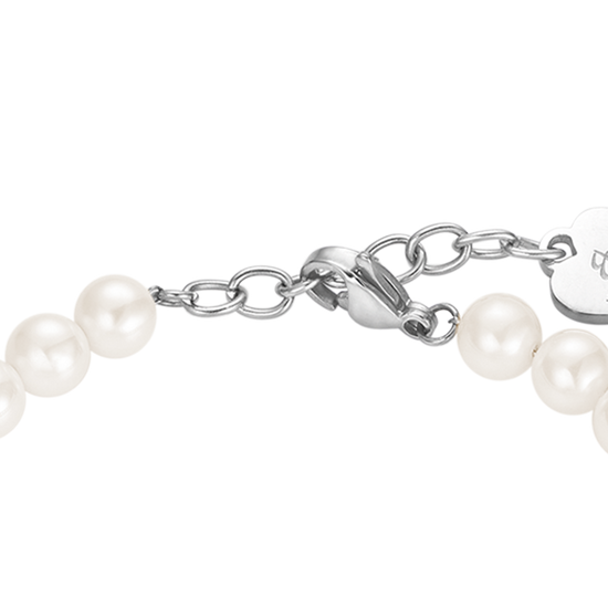 PULSERA DE PERLAS DE MUJER CON CRISTALES BLANCOS