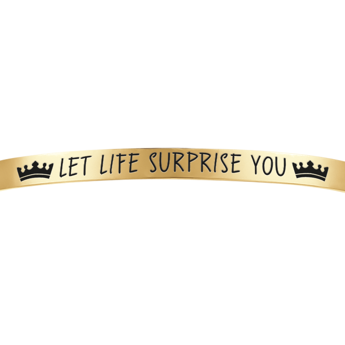 DEJA QUE LA VIDA TE SORPRENDA BRAZALETE DE ACERO DORADO PARA MUJER