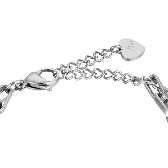 PULSERA DE ACERO PARA MUJER CON CORONA CON CRISTALES BLANCOS Y PLACAS DE ESMALTE