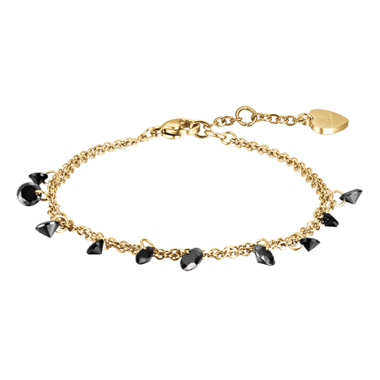 PULSERA DE ACERO DORADO PARA MUJER CON CRISTALES NEGROS