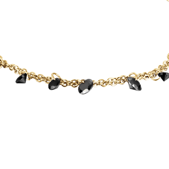 PULSERA DE ACERO DORADO PARA MUJER CON CRISTALES NEGROS