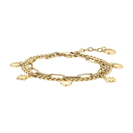 PULSERA DE ACERO DORADO PARA MUJER CON CORAZONES Y ESTRELLAS