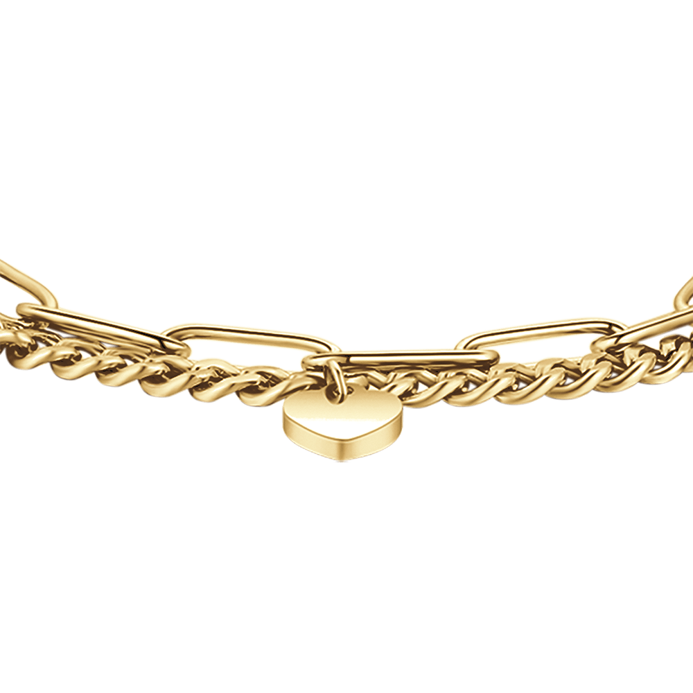 PULSERA DE ACERO DORADO PARA MUJER CON CORAZONES Y ESTRELLAS