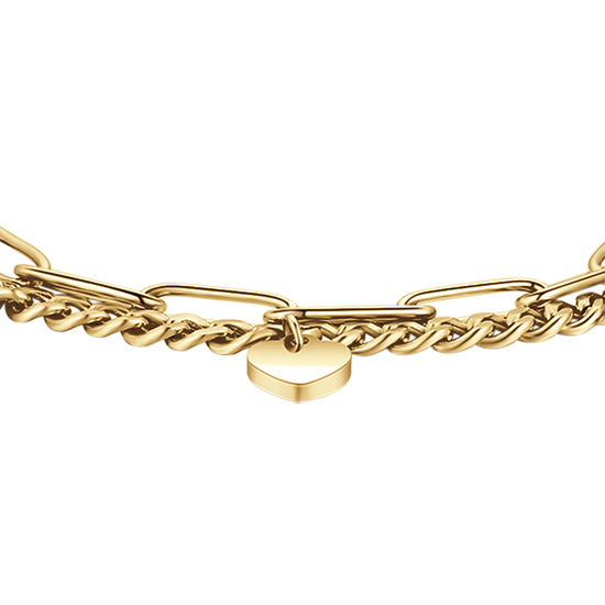 PULSERA DE ACERO DORADO PARA MUJER CON CORAZONES Y ESTRELLAS