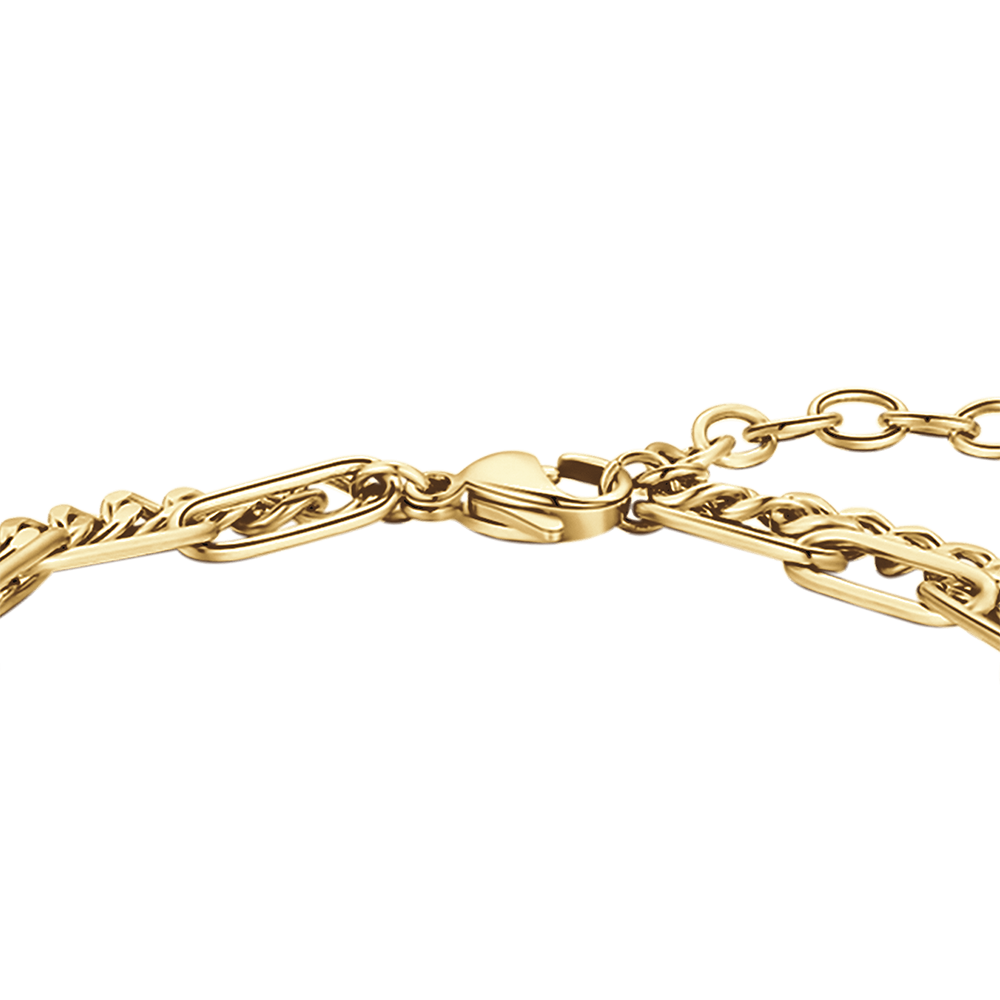 PULSERA DE ACERO DORADO PARA MUJER CON CORAZONES Y ESTRELLAS