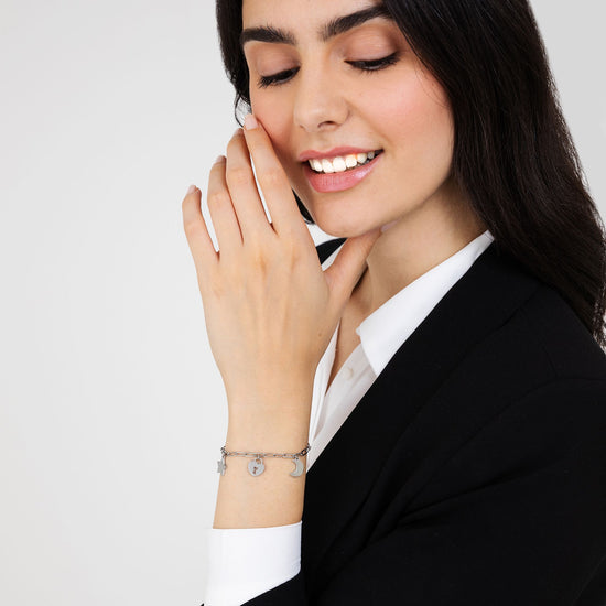 PULSERA DE ACERO PARA MUJER CON CANDADO DE CORAZÓN DE LUNA Y ESTRELLA