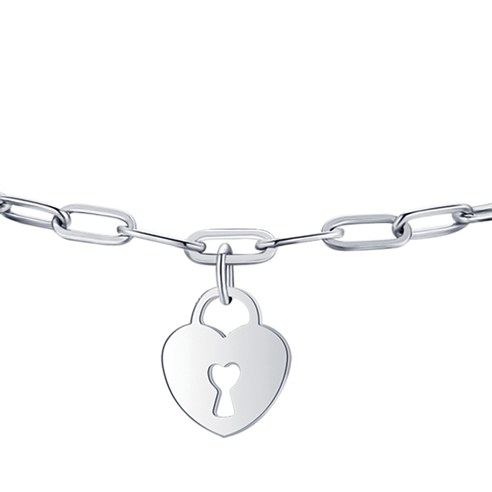 PULSERA DE ACERO PARA MUJER CON CANDADO DE CORAZÓN DE LUNA Y ESTRELLA
