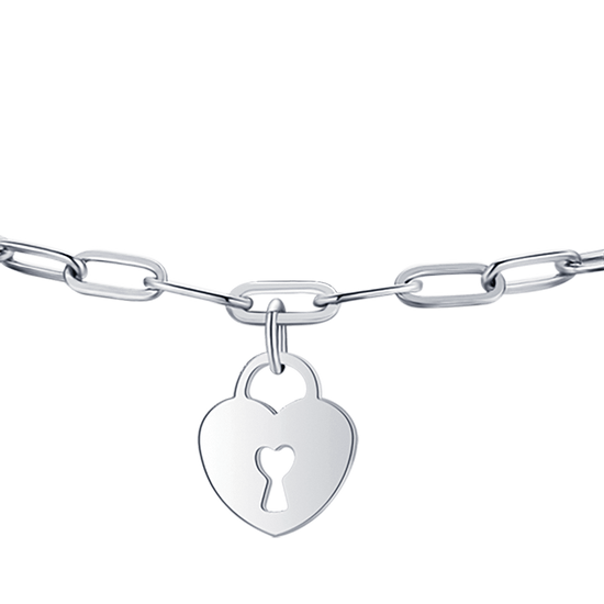 PULSERA DE ACERO PARA MUJER CON CANDADO DE CORAZÓN DE LUNA Y ESTRELLA