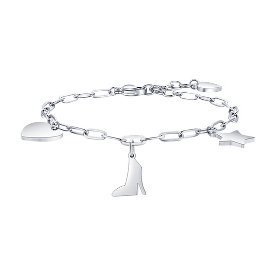 PULSERA DE ACERO PARA MUJER CON CORAZÓN, ZAPATO Y ESTRELLA