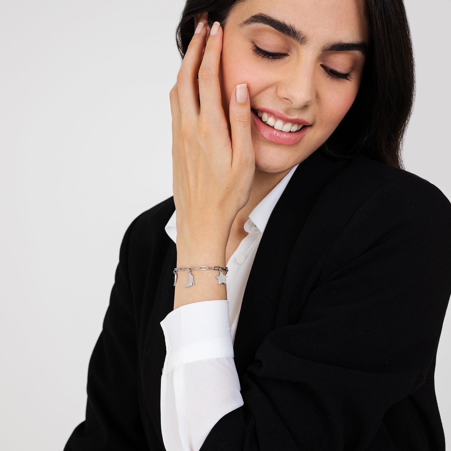 PULSERA DE ACERO PARA MUJER CON CORAZÓN, ZAPATO Y ESTRELLA