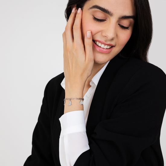 PULSERA DE ACERO PARA MUJER CON CORAZÓN, ZAPATO Y ESTRELLA