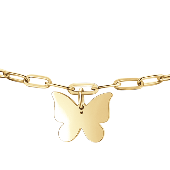 PULSERA DE ACERO DORADO PARA MUJER CON CORAZÓN, MARIPOSA Y TRÉBOL DE CUATRO HOJAS