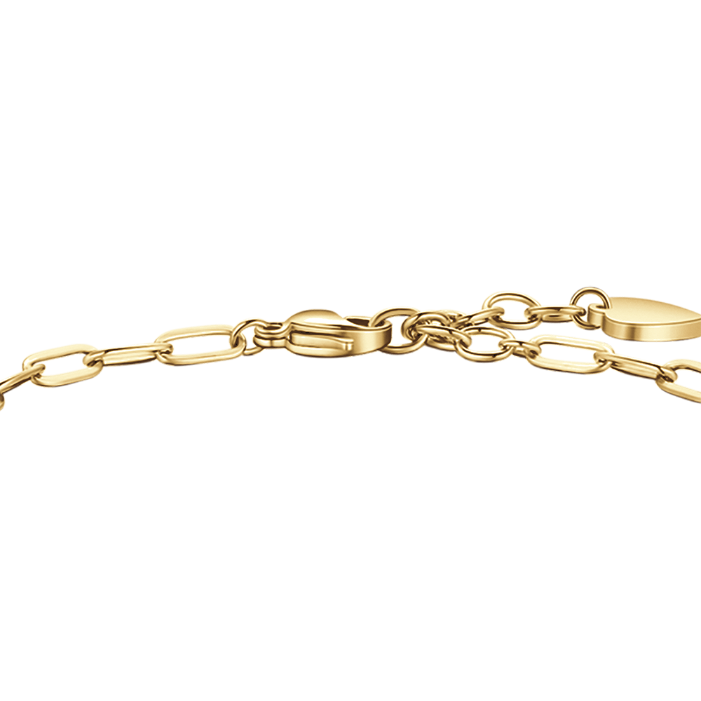 PULSERA DE ACERO DORADO PARA MUJER CON CORAZÓN, MARIPOSA Y TRÉBOL DE CUATRO HOJAS