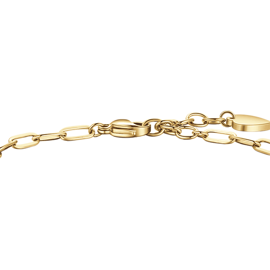 PULSERA DE ACERO DORADO PARA MUJER CON CORAZÓN, MARIPOSA Y TRÉBOL DE CUATRO HOJAS